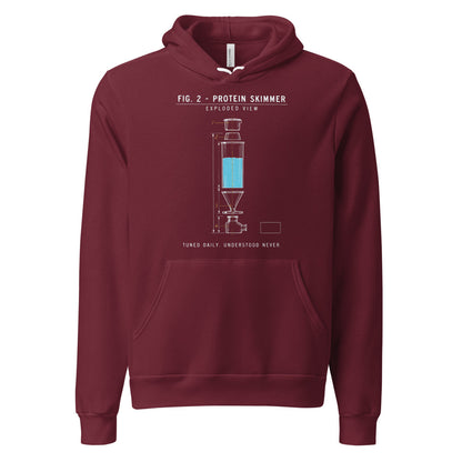 Protein Skimmer Exploded View reef tank saltwater aquarium hoodie — Maroon, front