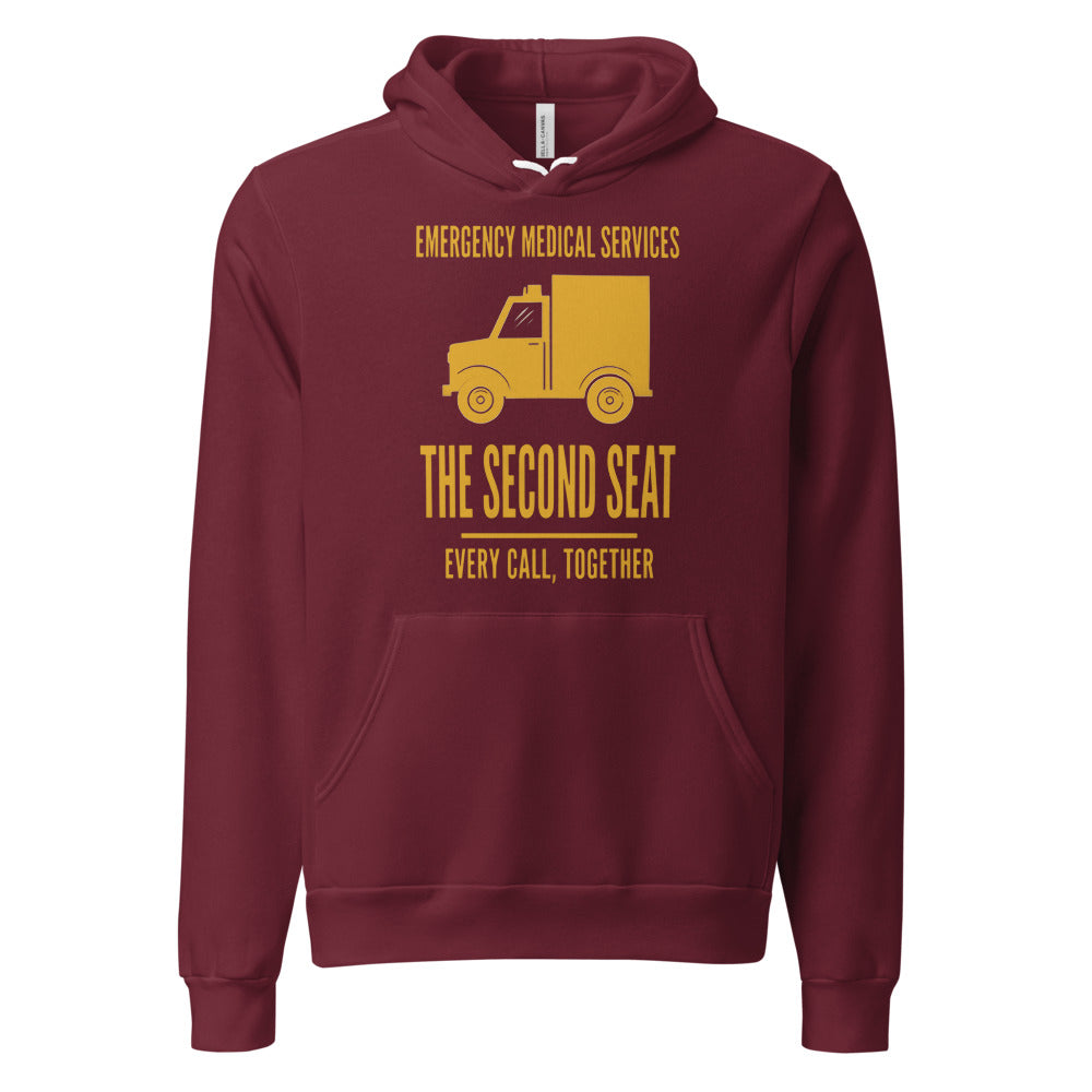 The Second Seat EMS paramedic hoodie — Maroon, front