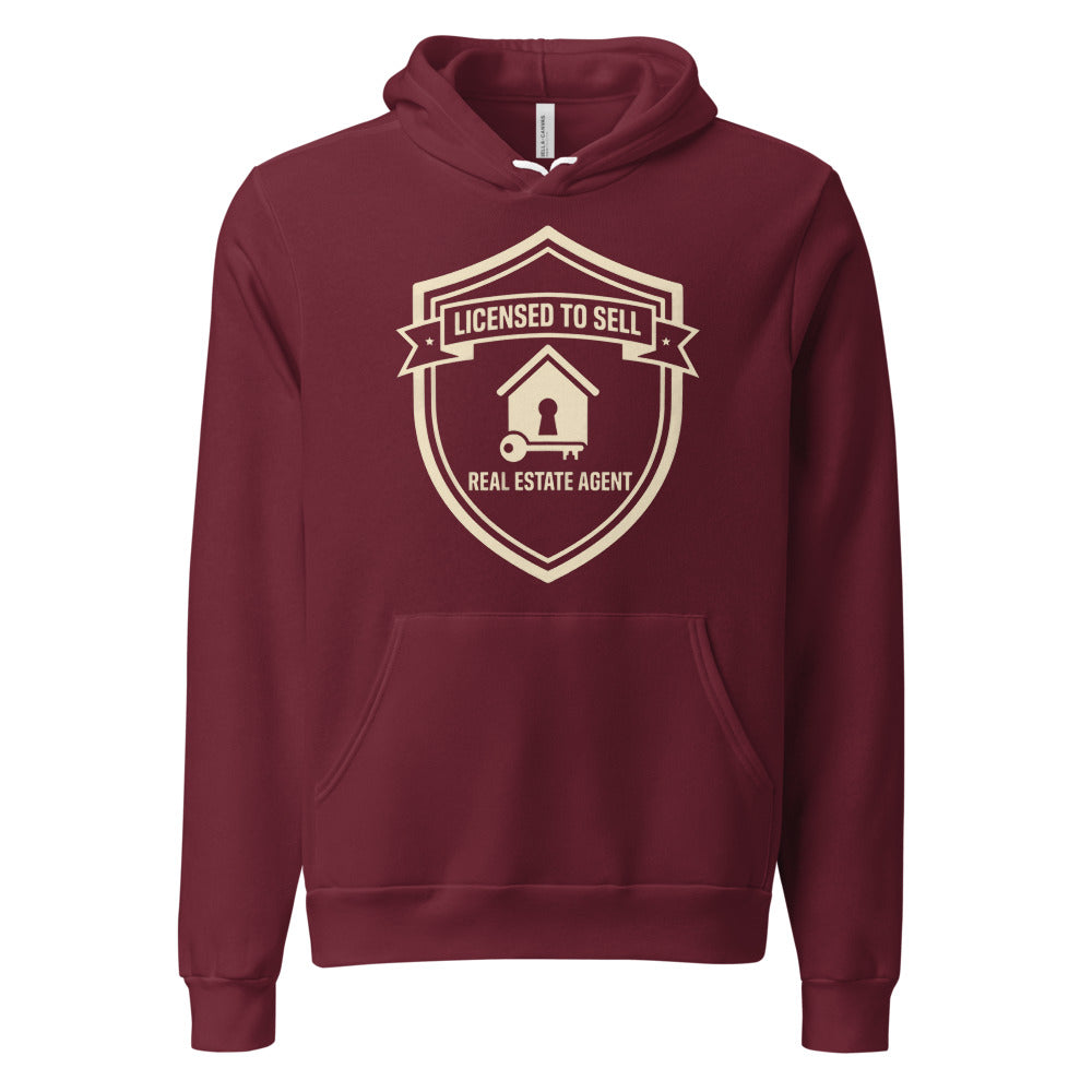 Licensed to Sell real estate agent hoodie — Maroon, front