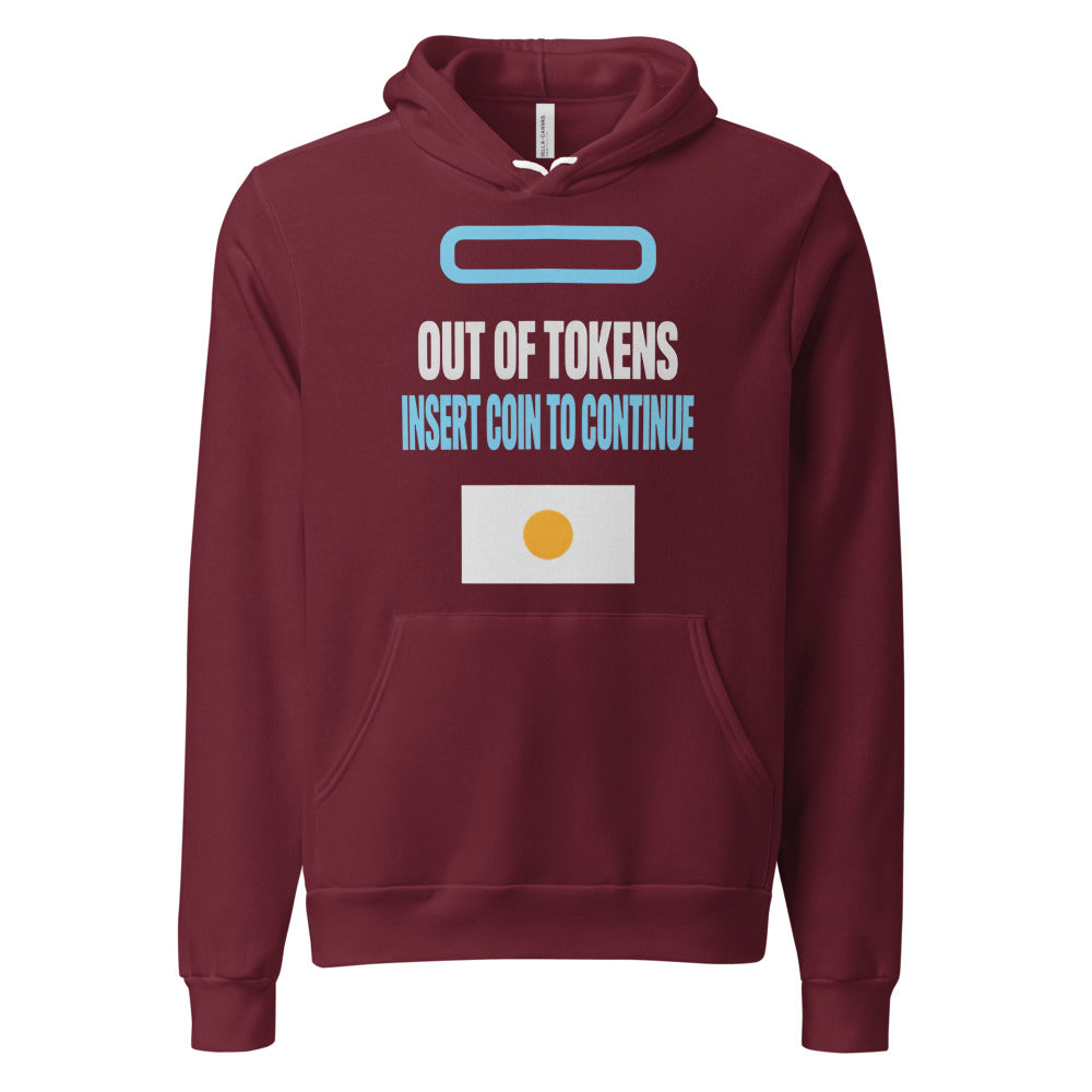 Insert Coin To Continue out of tokens hoodie — Maroon, front