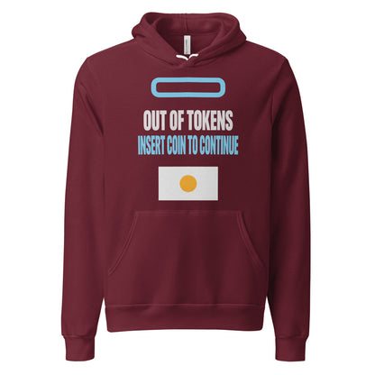 Insert Coin To Continue out of tokens hoodie — Maroon, front