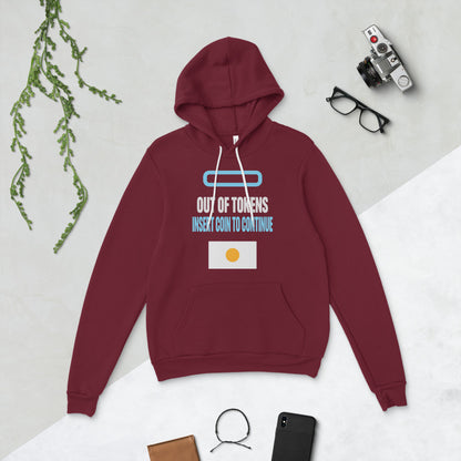 Insert Coin To Continue out of tokens hoodie — Maroon, flat lay