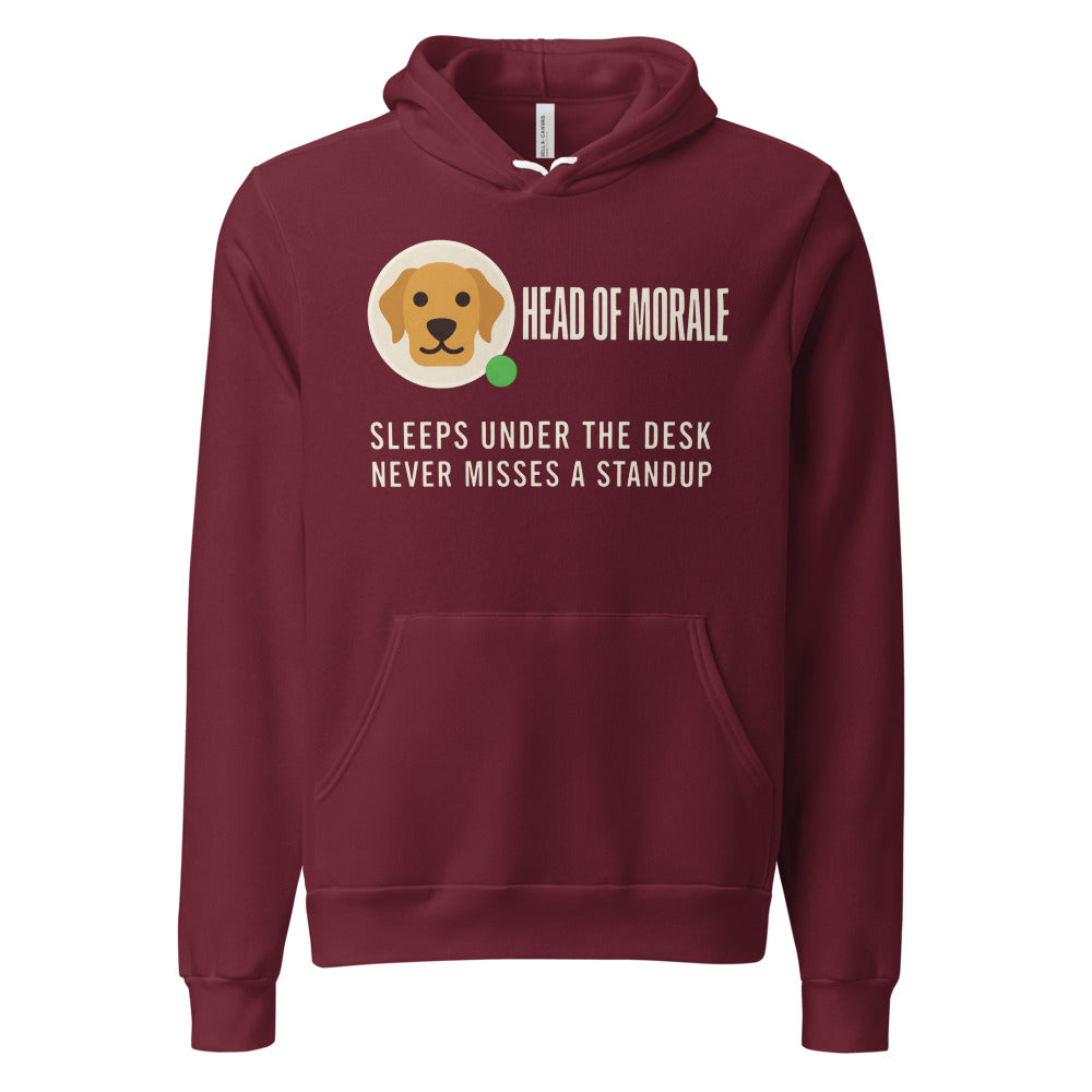 Head of Morale dog profile card unisex hoodie — Maroon, front