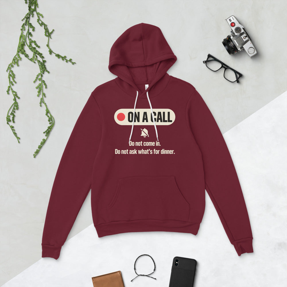 On A Call do not disturb status unisex hoodie — Maroon, flat lay