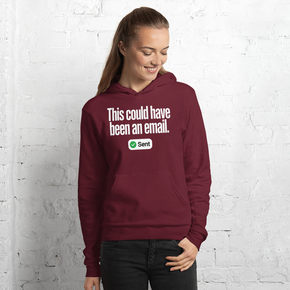 This Could Have Been An Email pullover hoodie — Maroon, on model