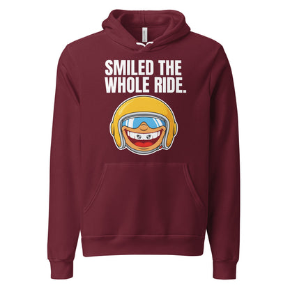 Smiled The Whole Ride funny motorcycle hoodie — Maroon, front