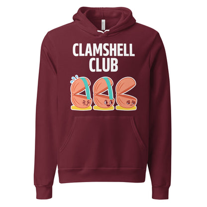 Clamshell Club funny physical therapy hoodie — Maroon, front