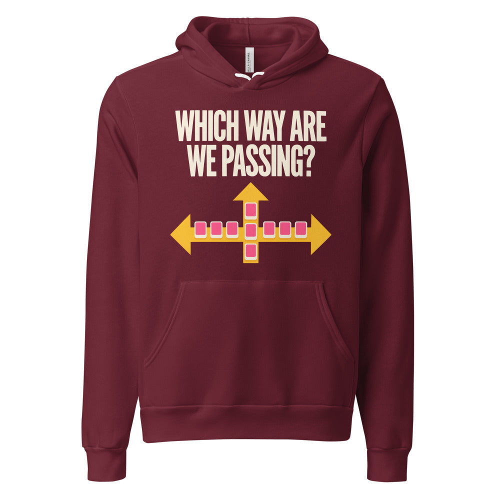 Which Way Are We Passing funny mahjong hoodie — Maroon, front