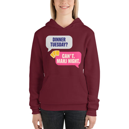 Mahj Night funny mahjong hoodie — Maroon, on model