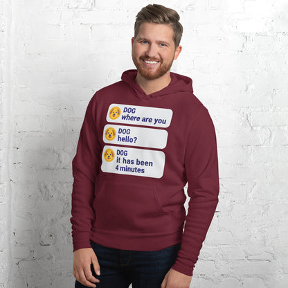 It Has Been 4 Minutes funny dog dad hoodie — Maroon, on model