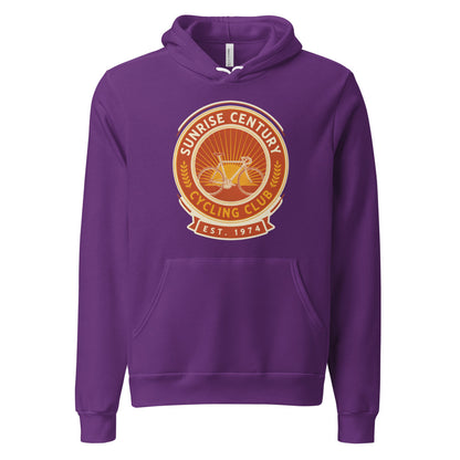 Sunrise Century C.C. retro cycling club badge hoodie — Team Purple, front
