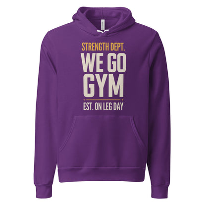 We Go Gym vintage athletic hoodie — Team Purple, front