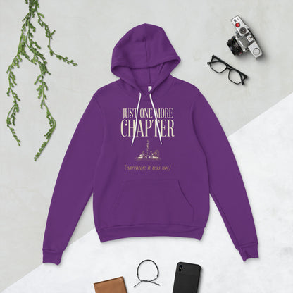 Just One More Chapter book lover dark academia hoodie — Team Purple, flat lay
