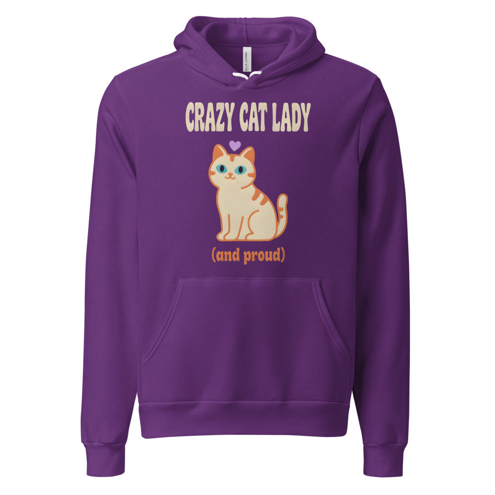 Crazy Cat Lady and Proud retro Y2K hoodie — Team Purple, front