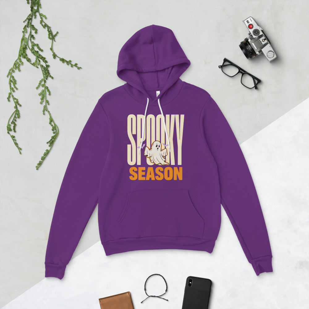 Spooky Season retro Halloween ghost typography hoodie — Team Purple, flat lay