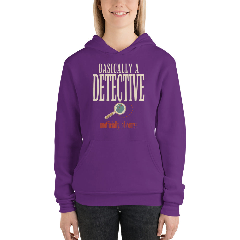 Basically a Detective vintage true crime hoodie — Team Purple, on model