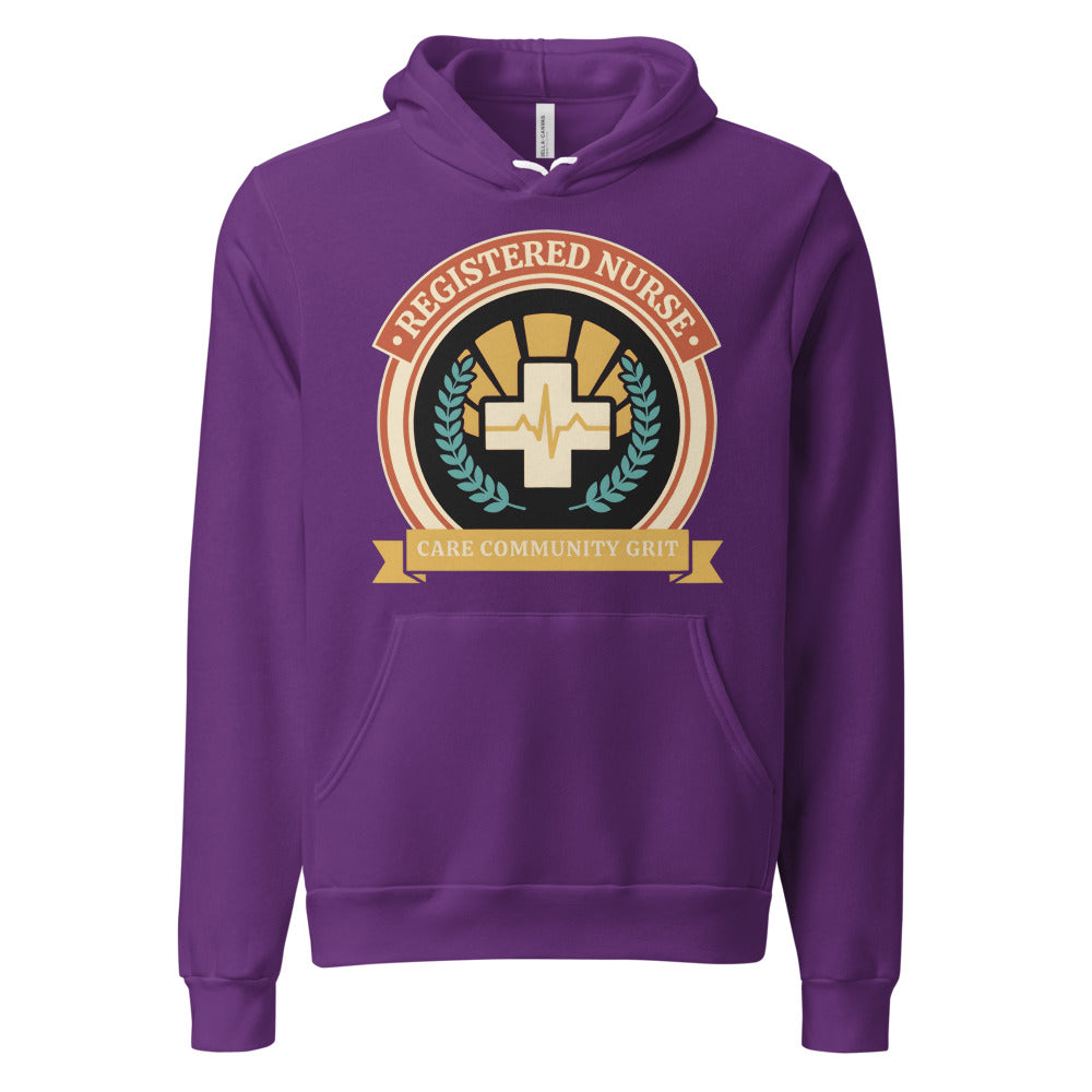 Registered Nurse vintage healthcare emblem badge hoodie — Team Purple, front