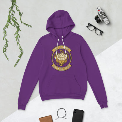 Roll For Initiative d20 dragon tabletop RPG hoodie — Team Purple, flat lay
