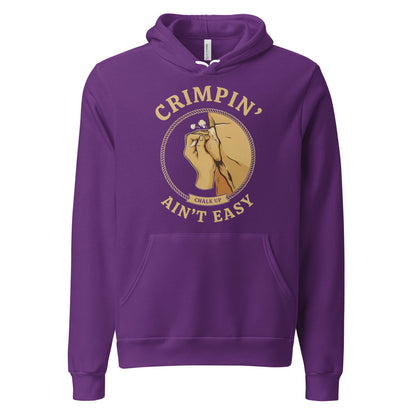 Crimpin' Ain't Easy bouldering badge hoodie — Team Purple, front
