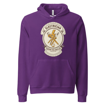 Electrician Journeyman trade crest hoodie — Team Purple, front