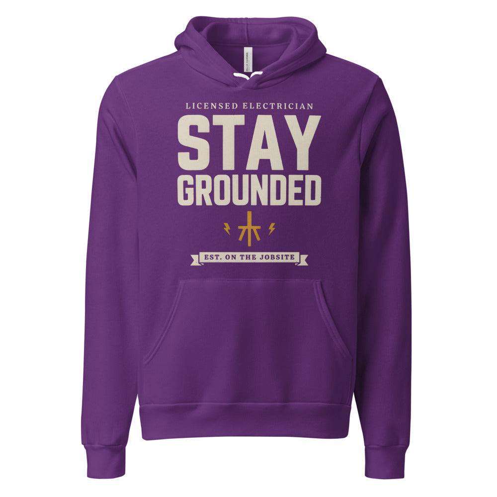 Stay Grounded funny electrician hoodie — Team Purple, front