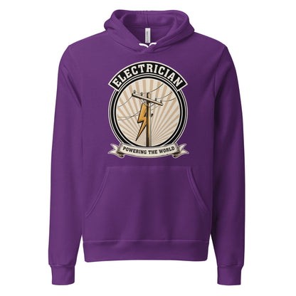 Powering The World electrician emblem hoodie — Team Purple, front