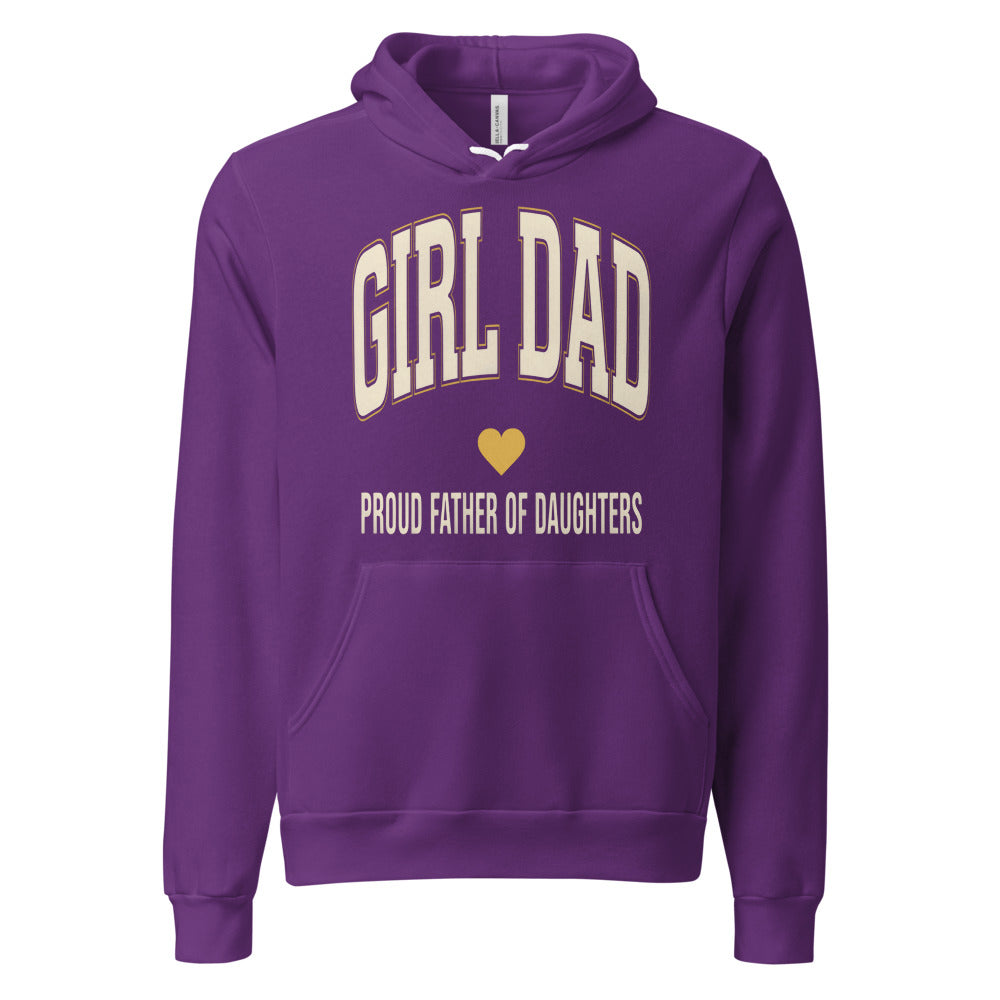 Girl Dad retro varsity hoodie — Team Purple, front