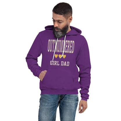 Girl Dad Outnumbered & Proud hoodie — Team Purple, on model