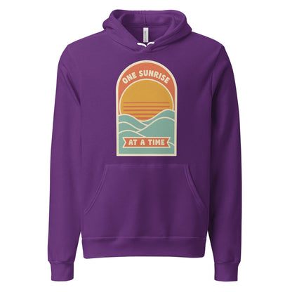 One Sunrise at a Time retro sunrise hoodie — Team Purple, front