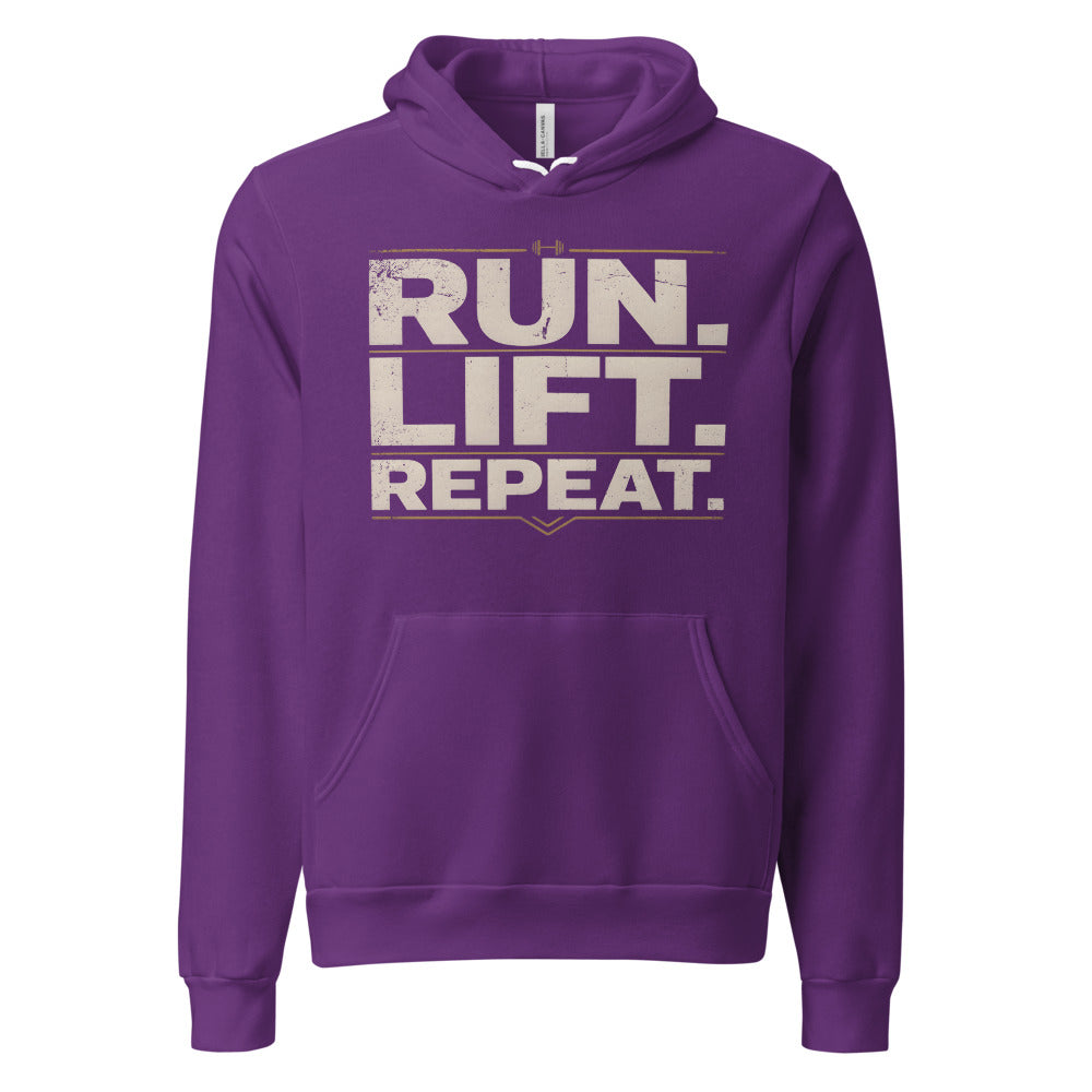 Run Lift Repeat vintage athletic hoodie — Team Purple, front