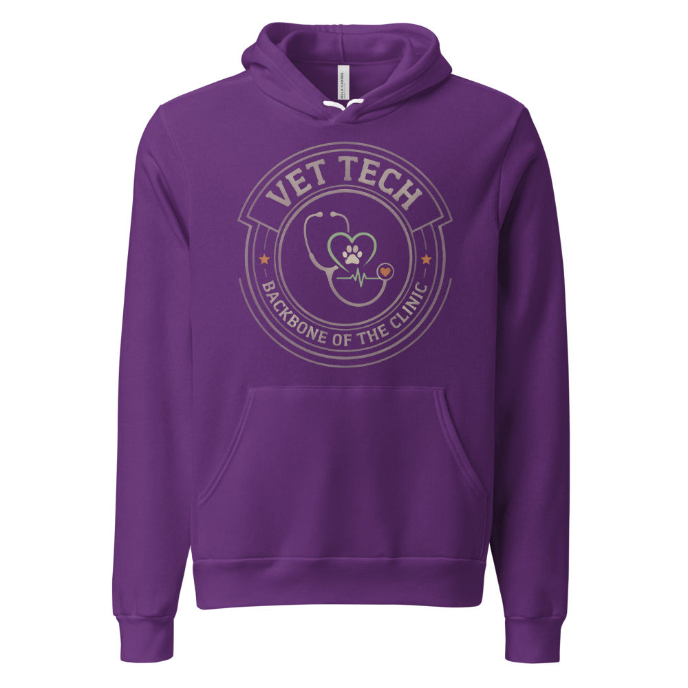 Vet Tech Crest retro veterinary technician hoodie — Team Purple, front