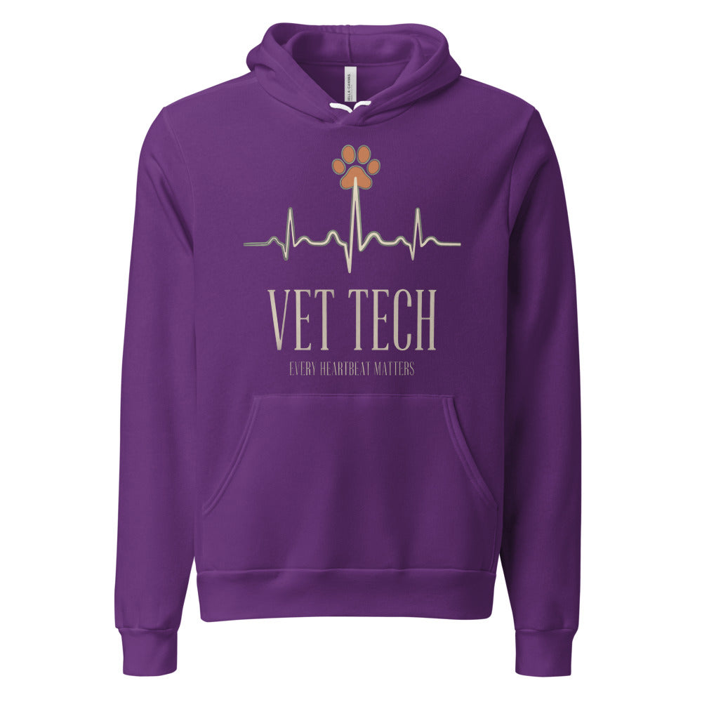 Every Heartbeat Matters minimalist vet tech hoodie — Team Purple, front