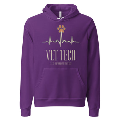 Every Heartbeat Matters minimalist vet tech hoodie — Team Purple, front