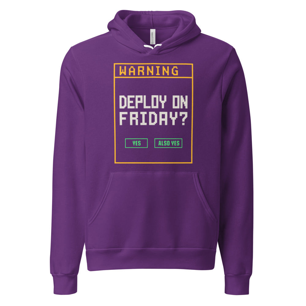 Deploy On Friday programmer hoodie — Team Purple, front