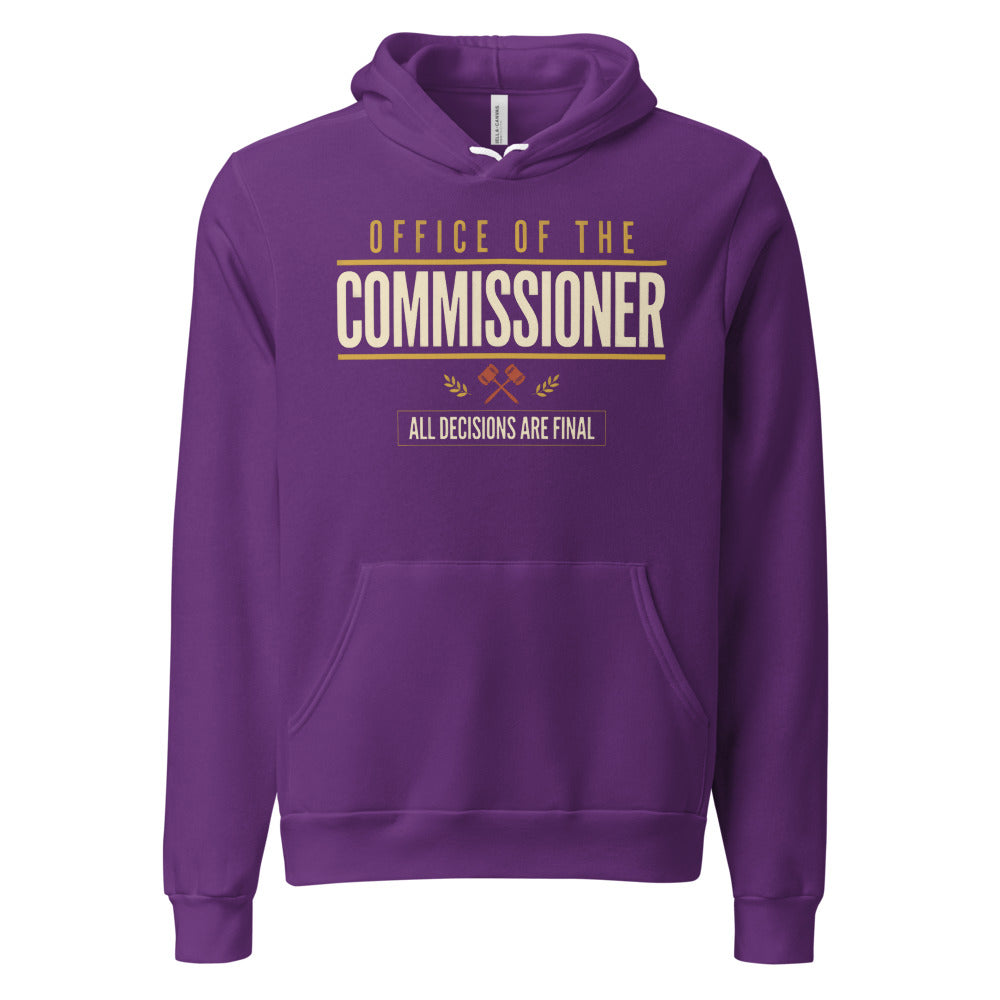 Office of the Commissioner fantasy football draft hoodie — Team Purple, front