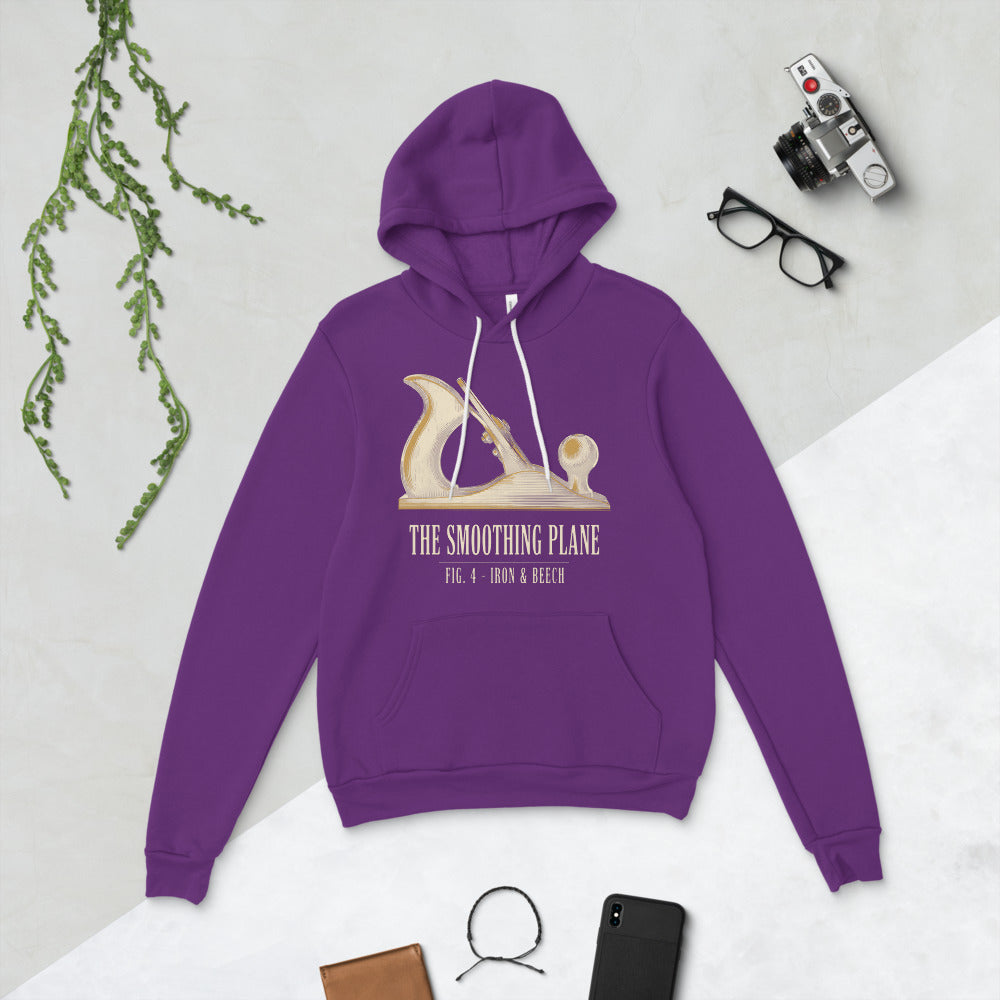 Fig. 4 The Smoothing Plane woodworking hoodie — Team Purple, flat lay