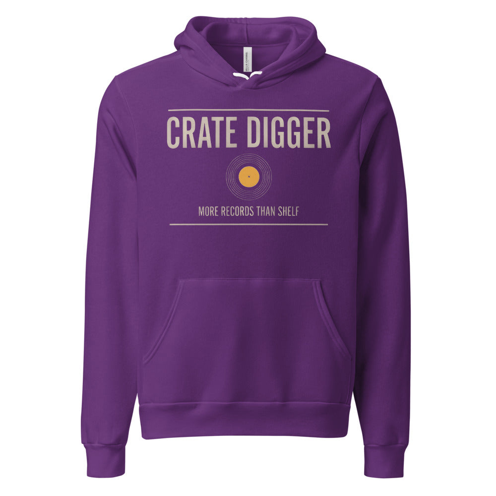 Crate Digger vinyl record hoodie — Team Purple, front