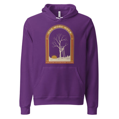 One More Hour funny deer hunting hoodie — Team Purple, front