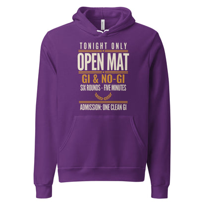 Open Mat Tonight Brazilian jiu jitsu hoodie — Team Purple, front