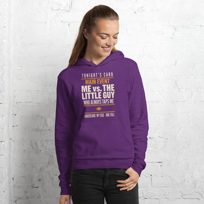 Tonight's Card funny Brazilian jiu jitsu hoodie — Team Purple, on model