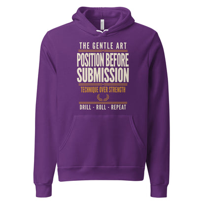 Position Before Submission Brazilian jiu jitsu hoodie — Team Purple, front