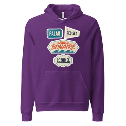 Vintage scuba diving dive sites travel decal hoodie — Team Purple, front