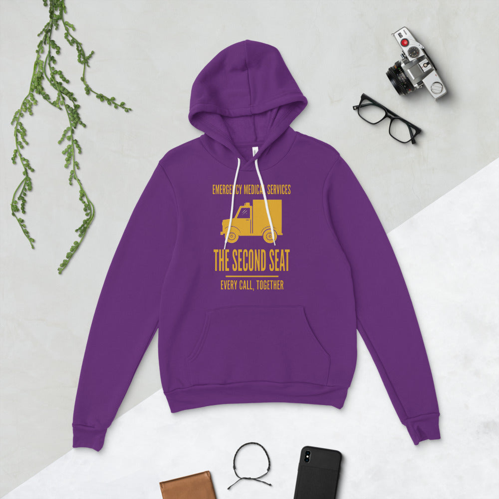 The Second Seat EMS paramedic hoodie — Team Purple, flat lay