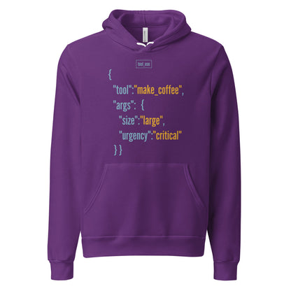 Tool Call Make Coffee AI engineer hoodie — Team Purple, front