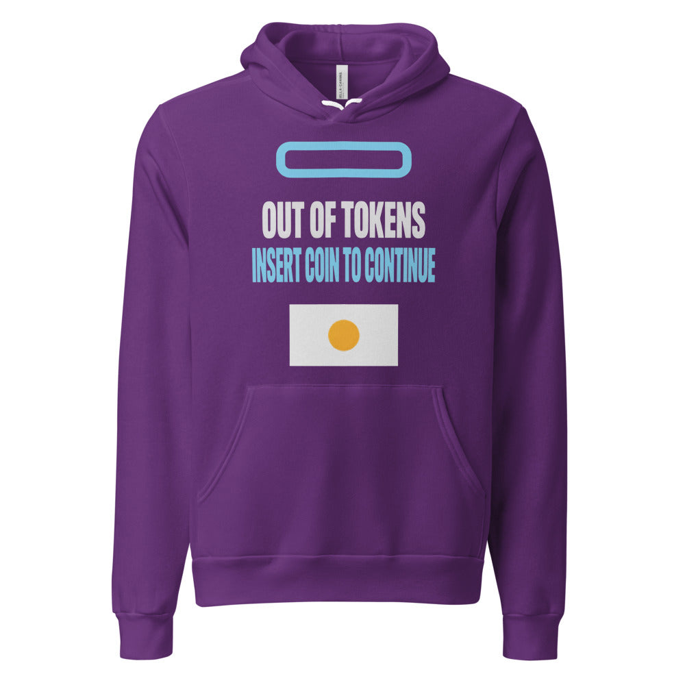 Insert Coin To Continue out of tokens hoodie — Team Purple, front