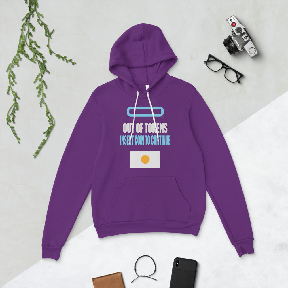 Insert Coin To Continue out of tokens hoodie — Team Purple, flat lay