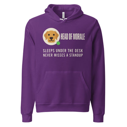 Head of Morale dog profile card unisex hoodie — Team Purple, front