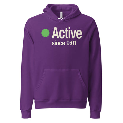 Active Since 9:01 presence status unisex hoodie — Team Purple, front