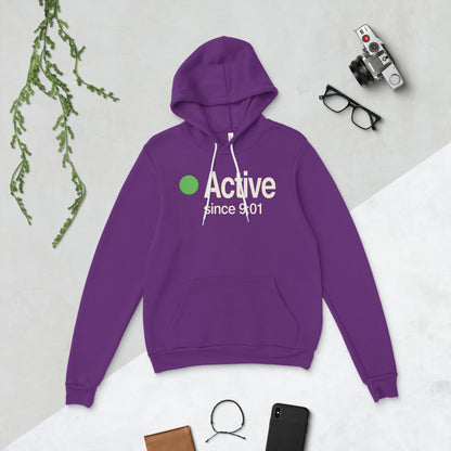 Active Since 9:01 presence status unisex hoodie — Team Purple, flat lay