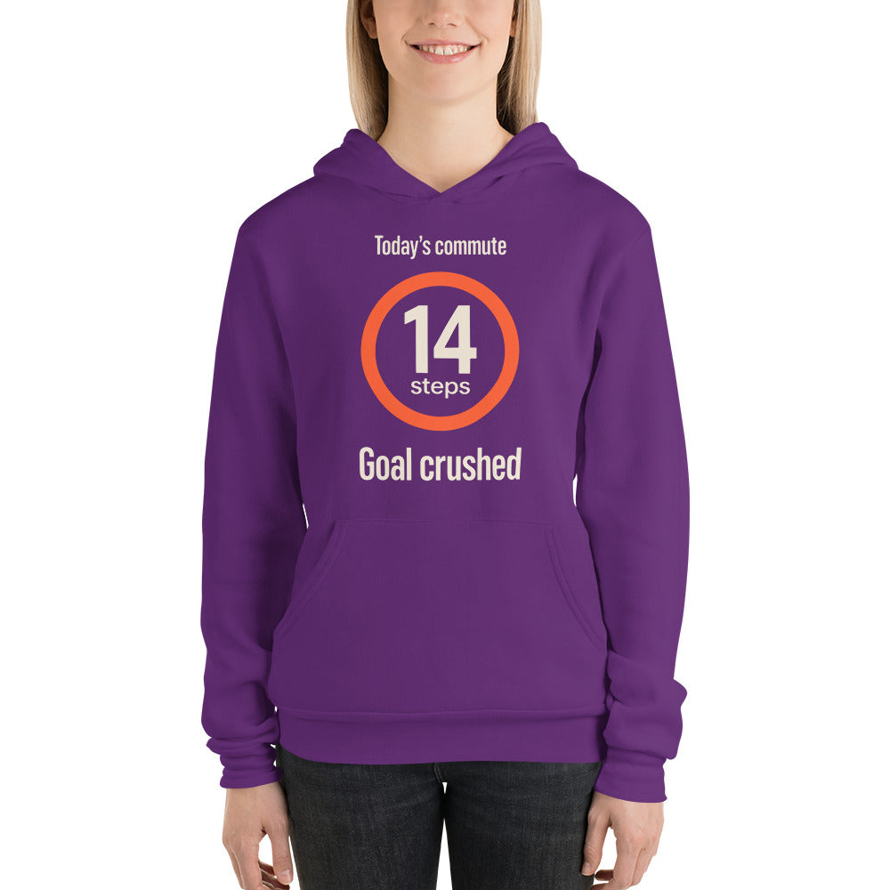 Today's Commute 14 Steps work from home unisex hoodie — Team Purple, on model